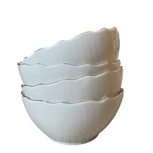 Christian Siriano Porcelain 6in Bowl Set of 4 White with Gold Trim New
